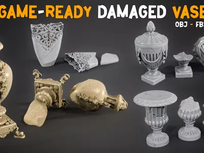 15 Game-Ready Damaged Vase - Vol 02 Low-poly 3D model