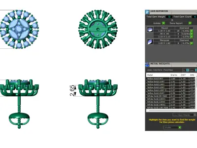 Sunburst Diamond Cluster Stud with Marquise Diamond 3D print model