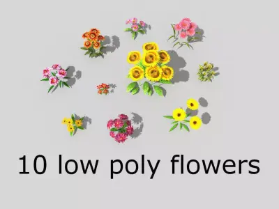 10 low poly flowers pack Low-poly 3D model