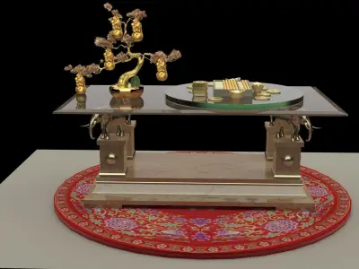 Chinese gold abacus and Ingot  and gourd table 3D model