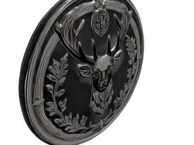 Ornate Silver Stag Head Emblem Low-poly 3D model