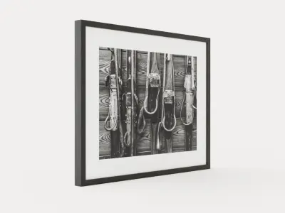 Father s ski - Black and white photograph printed on photo paper Low-poly 3D model