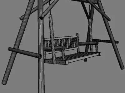 Multiple Seats Wooden Swing 13 3D model