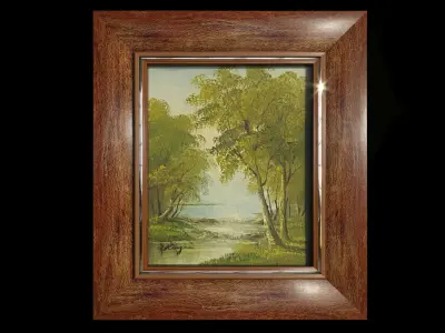 Trees by the Lake Oil Painting 3D model
