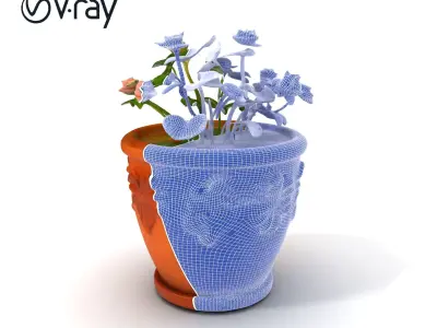 Decorative Flower Pot with Flowers Model Pack Low-poly 3D model