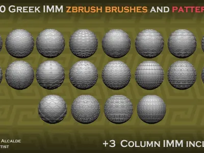 20 GREEK IMM ZBRUSH Brushes and 40 Greek Patterns 3 Columns IMMs Low-poly 3D model