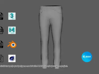 Low-poly Jeans2 or Denim Pant 3D Model for game with PBR Texture Low-poly 3D model