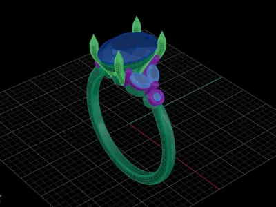 Oval Diamond Engagement Ring with Marquise and Rounds 3D print model