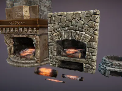 Fireplace and hearths Low-poly 3D model