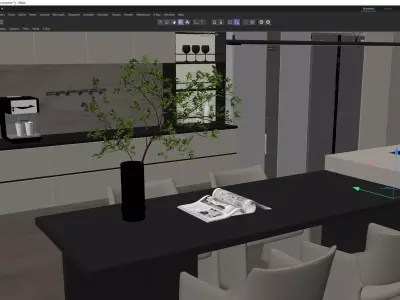 Minimalist Luxury Open Kitchen With Island and Dining Area 3D model