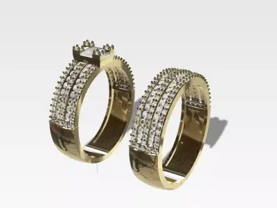 Multi-Row Baguette Diamond Two-Piece Ring Set 3D print model