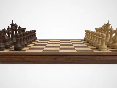 Wooden Chess Set Low-poly 3D model