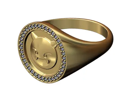 Diamond devil emoji round signet ring US sizes 7 to 11 3D print model