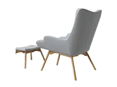 Armchair with pouf  jysk EJERSLEV grey 3D model