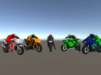 5 Low Poly Racing Bikes With Rider Low-poly 3D model