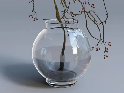 Decorative Glass Vase with Plant 3D model