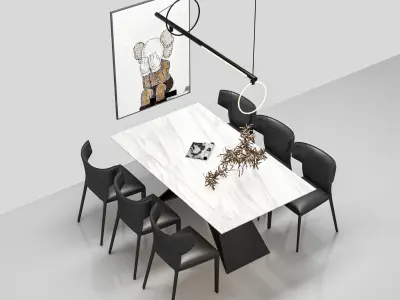 Modern Dining Table Set with 8 Chairs 3D model