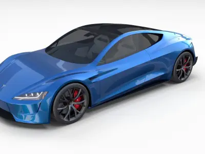Tesla Roadster 2020 Electric Blue with interior and chassis 3D model