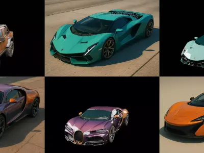 Sport Car bundle 11 pack 100 glb 3D model