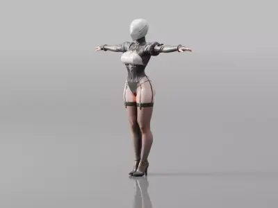 Futuristic Maid Servant LOW AND HIGH POLY Low-poly 3D model