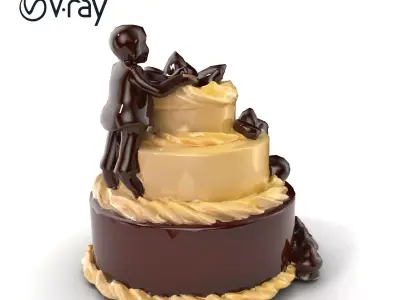 ThreeTier Chocolate Figurine Cake with Chocolate Molds model ... Low-poly 3D model