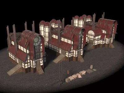 Steampunk Factory 3 types Free low-poly 3D model