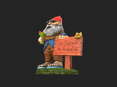 Garden Gnome with cocktail  Low-poly 3D model