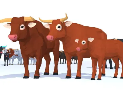 LowPoly Cows pack Low-poly 3D model