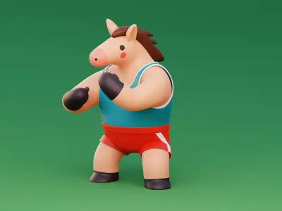 Cartoon Horse Character Rigged Fitness Poses Illustration  Low-poly 3D model