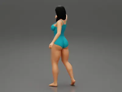 Beautiful young woman wearing a trendy one-piece swim suit 3D print model