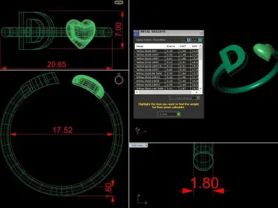 Alphabet Jewelry with Heart Ring  D 3D print model