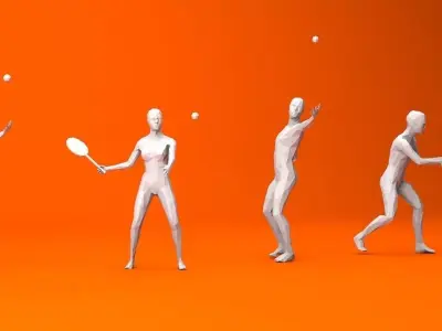 4 Tennis Player Lowpoly People Low-poly 3D model
