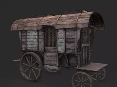 Medieval Wagon Low-poly 3D model
