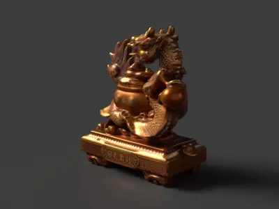 Chinese dragon money pot  Low-poly 3D model