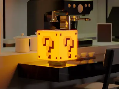 8 Bit Question Block Lamp Free 3D model
