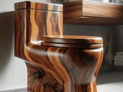 Wooden Toilet Luxury Bathroom Fixture Natural Grain 3D Low-poly 3D model