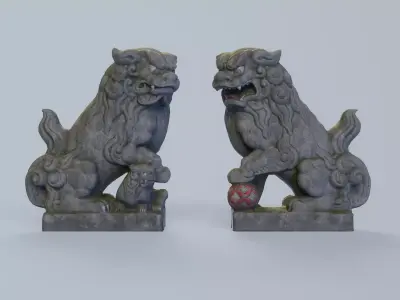 Japanese Shrine Dogs Komainu Low-poly 3D model