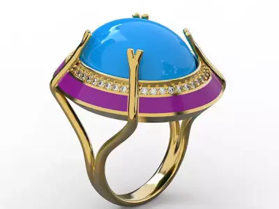 Crab prong oval gems enameled ring 3D print model