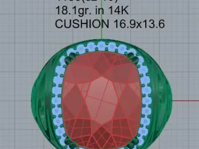 Cushion Cut Engraving Ring 4135 3D print model