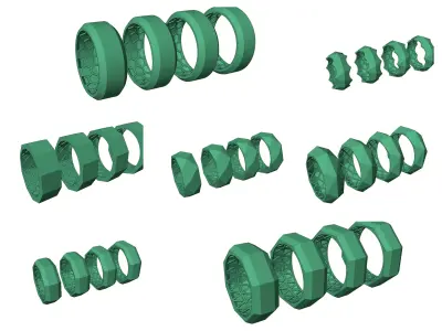 Faceted Ring Collection 7 Designs for Jewelry Casting 4 size 3D Model Pack