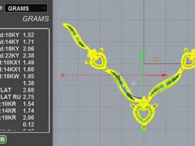 Romantic Three Heart Gemstone V-Necklace 3D print model
