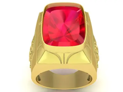 Luxury Signet Ring with Cushion Cut Gemstone 3463 3D print model