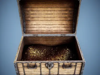 Heavy medieval treasure chest - LP - 5 LOD  - GameReady - UE Free low-poly 3D model