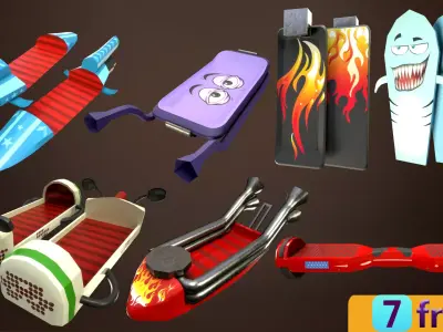 Skateboard Pack of 7 For free Free low-poly 3D model