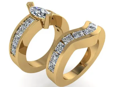 Marquise Diamond Ring With Band 2522 3D print model