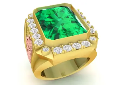 Luxury Emerald Lion Side Men Ring  3373 3D print model