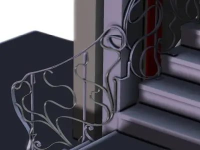 Handrail artistic with wrought metal french art nouveau 3D model