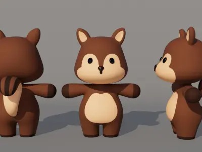 Rigged Cartoon Squirrel Low-poly 3D model