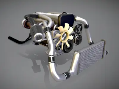 Engine Inline 6 cylinders Animated  Low-poly 3D model
