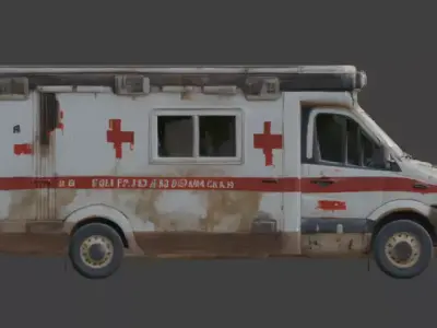 Rusted Wrecked Ambulance Post Apocalyptic 3D Model Low-poly 3D model